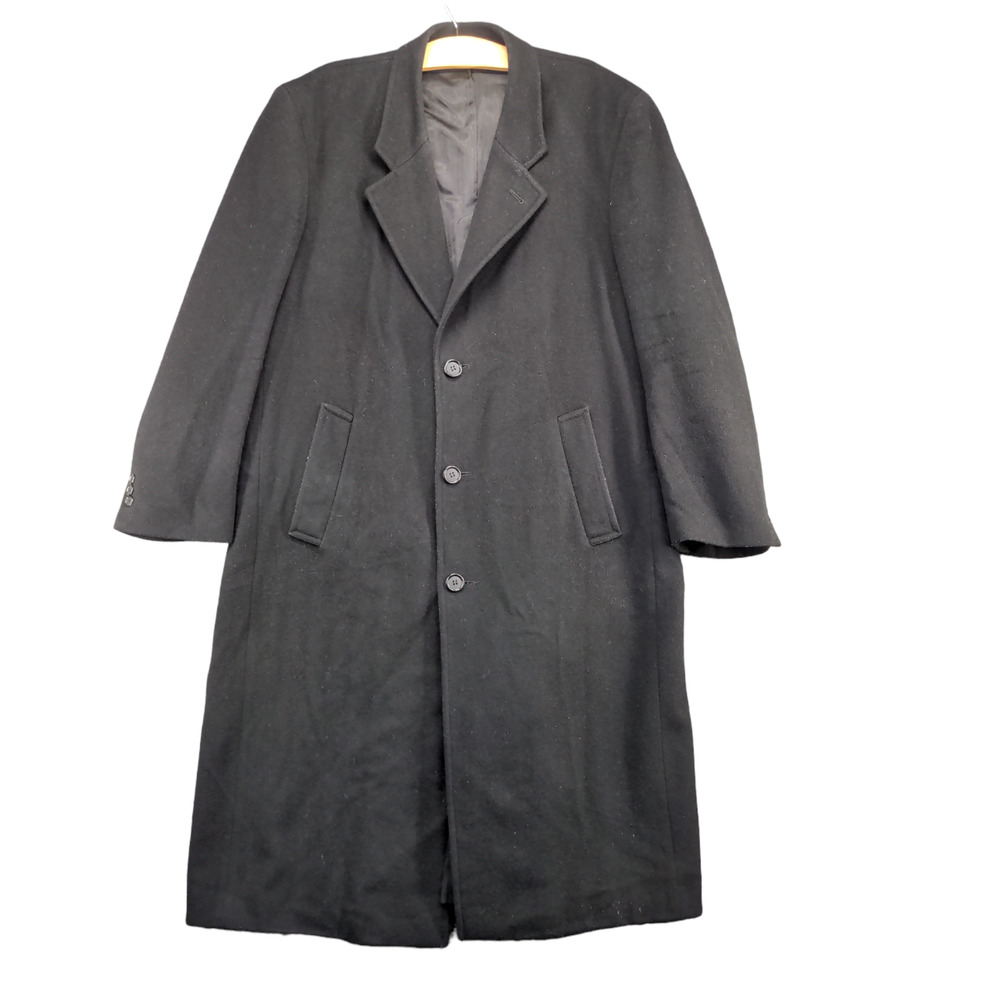 Kasper Men's Button-Up Coat Solid Black 50x48 Cashmere Blend Slit Back